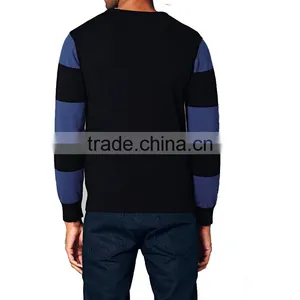 Navy Stripes Long Sleeve Fine Knit Crew Neck Cotton Sweater Pullover Male thumbnail-3