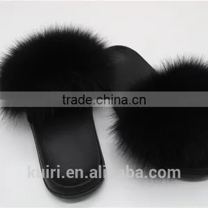 Women Fur Slippers Luxury Real Fox Fur Beach Sandal Shoes Fluffy Comfy Furry Flip Flops Fslipper-1 thumbnail-4