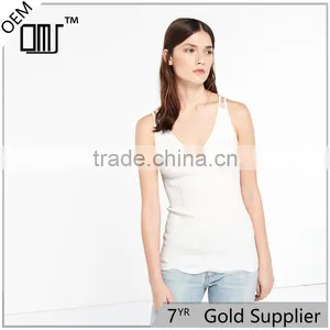 Elasticated Knit V-neck and Narrow Cross Straps Back Camisoles for Women thumbnail-1