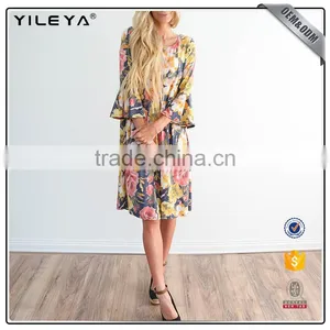 With Sleeve Korean Women Sexy Summer Floral Midi Dress thumbnail-1