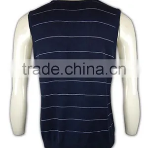 ISO9001/BSCI Manufature Embroidery Navy Blue Sleeveless Striped Sweater Vest thumbnail-5