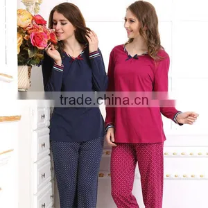 Hot-sale Women Pajama Set Relax Knitted 100%cotton Nightwear in Winter Pyjama Women thumbnail-1