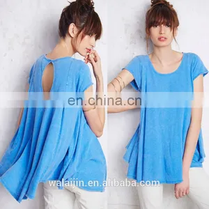 Short Sleeve Cotton Jersey Plain Color Ladie Back Cutout Tops,high Quality Babydoll Shirt thumbnail-3