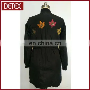 Wholesale Women Embroidery Black Long Bomber Jacket thumbnail-3
