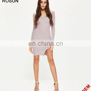 ROSUN China Factory OEM Cut Out V Neck Ribbed Midi Sweater Dress thumbnail-4