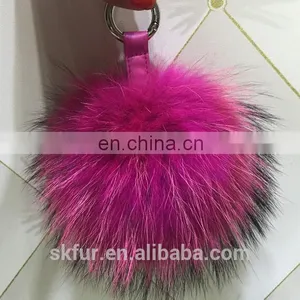 100% Real Raccoon Fur Pompom Keychain thumbnail-3