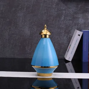New Chinese Style Creative Jingdezhen Blue Gilded Ceramic Decoration Vase For Hallway thumbnail-3