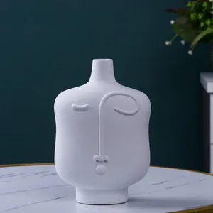 Abstract People Face Nordic Style White Ceramic Vase Three-Piece For Soft Decoration thumbnail-2