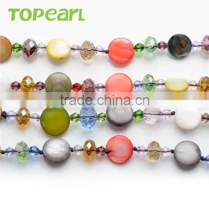 Multicolor Coin Shell Beads With Crystal Necklace 60 Inch Long GN162 thumbnail-4