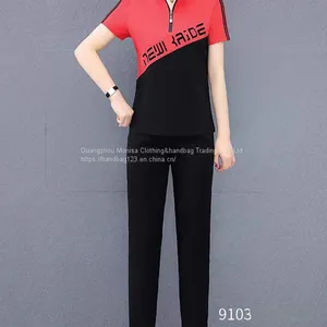 Monisa Sports Leisure Colorful Mixed Suit With Short Sleeves and Long Trousers thumbnail-2