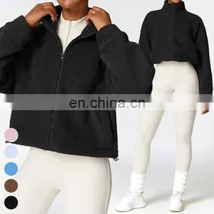 Custom Shaker Jackets Winter Warm Coat Stand Collar Outdoor Running Fitness Jacket Women Fleece Zipper Sports Jacket thumbnail-5