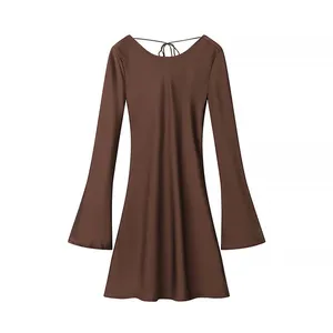 European-style and American-style Feminine and Spicy Girl's Tight-fitting Skirt in Earthy Tones With Back Ties and a One-piece Dress Style. thumbnail-3