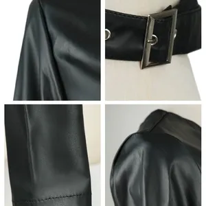 European and American New Style Black Collarless Single Shoulder PU Leather Jacket thumbnail-5