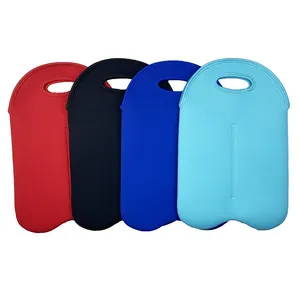 Custom 2 Pack Insulated Wine Carrier Bottle Covers Neoprene Wine Bottle Sleeve for Travel With Secure Carry Handle thumbnail-2