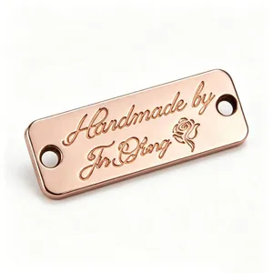 Rectangle Embossed Logo Metal Tag, Rose Gold Sew-On Name Plate thumbnail-1