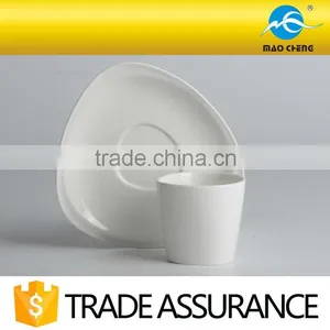 White Durable Ceramic Triangle Cup(without Handle) With Saucer thumbnail-4