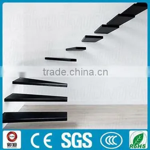 Modern Indoor Wooden Floating Staircase With Glass Railing thumbnail-5