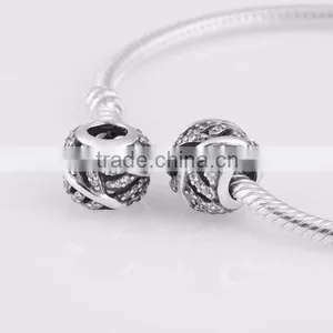 925 Sterling Silver Light as Feather Bead With Clear Micro Pave CZ For European Charm Bracelet thumbnail-2