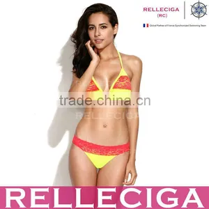 RELLECIGA 2016 Lace Collection -New Neon Yellow + Cross Red Lace Bikini Swimsuit With Triangle Top and Brazilian Cut Scrunch But thumbnail-1