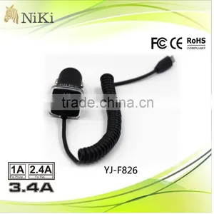 Dual Output Car Charger With Fixed Micro-USB Cable 3.4A thumbnail-1