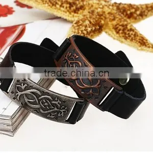 Black New Style Genuine Leather Bracelet Men Cuff Bracelet Wristband thumbnail-1