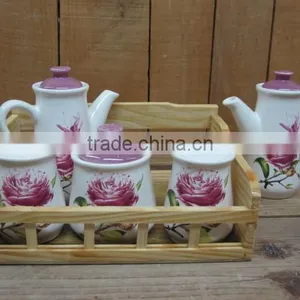 Kitchen Condiment Spice Jar Set With Wood Stand thumbnail-1