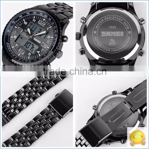 30M Water Resistant Skmei New Black Metal Cheap LED Watches For Men thumbnail-2
