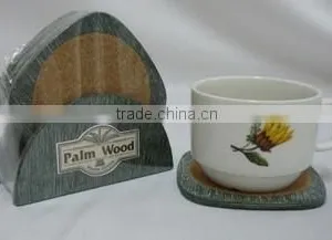 Non-Slip 5 Pcs/set Coaster Set With Cork, Made From Palm Wood thumbnail-1