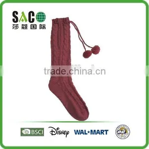 Cable Pattern String With Pom Pom Knee-high Acrylic Socks thumbnail-3