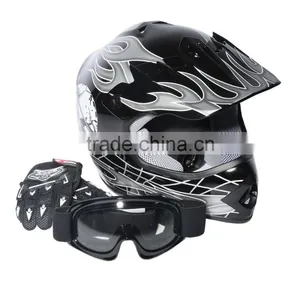 Youth Black/Silver Skull for Dirt Bike for ATV Motocross Helmet Goggles+gloves S M L New thumbnail-1