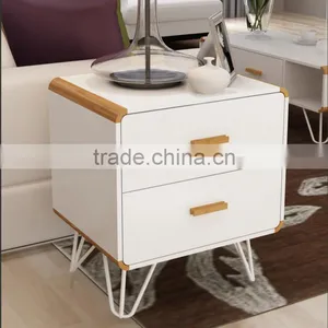 Square Design With Strorage Drawers Iron Legs Wooden Round End Table thumbnail-1