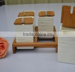 High Quality Wholesale Ceramic Spice Bottles With Wood Lid/spice Racks Jars Wholesale/4pcs Set Ceramic Storage Jar Whole Sale thumbnail-1