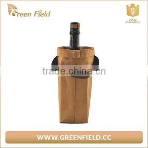 Brown Washable Kraft Paper Single Wine Bottle Bag With Handles thumbnail-1