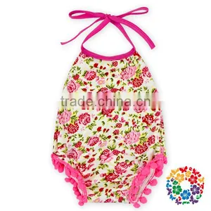 Baby Girls Summer Two Pieces Halter And Shorts Set Pink Flower Bodysuit Clothing Manufacturers Romper Girls thumbnail-1