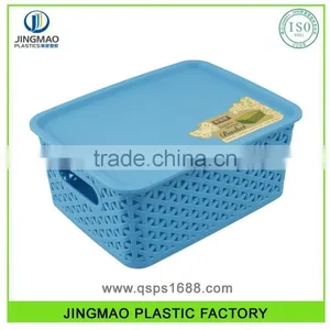 Small Multi-purpose Rattan Rectangle Plastic Storage Basket With Lid thumbnail-1