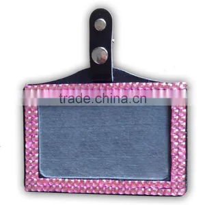 ID Holder With Pink Gem, High Quality Promotion Gift PU Leather Badge Holder With Crystal Gem Decoration thumbnail-4
