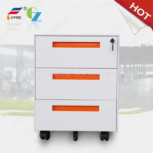 3 Section Slide Way, Filing Steel Mobile Cabinet With 3 Drawers, Fold Key, Size:490x380x500mm, Environmal Powder Coating thumbnail-2