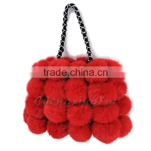 CX-H-11 Latest Fashion Handbag Real Rabbit Fur Hand Bag With Leather Trim thumbnail-2