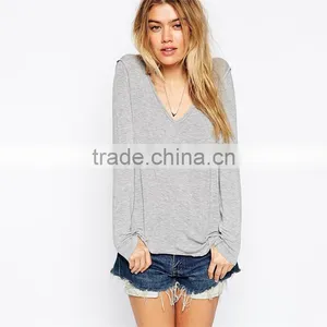 Womens Long Sleeve Plain v Neck Wholesale t Shirts thumbnail-1