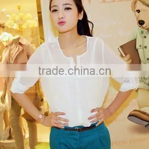 Hot Sexy Pure White See Through Chiffon Blouses thumbnail-1