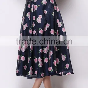 100% Polyester Sweet Floral Midi A-Line Bubble Skirt thumbnail-2