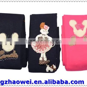 Plain Dyed Soft Fleece Inside Embroidered Kids Pantyhose thumbnail-1