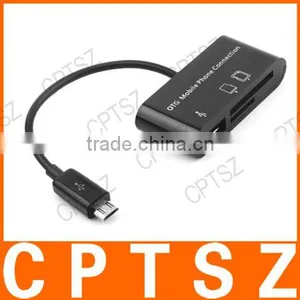 SG-007 3-in-1 TF / SD Card Reader + 1-Port USB 2.0 HUB for OTG Cellphone - Black thumbnail-1