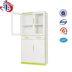 Large Metal Iron Cupboard Glass Door Two Drawer Steel Filing Cabinet thumbnail-2