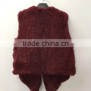 YR1028 Australia Style Lady Fur Vest Cropped Hand Knitted Real Rabbit Fur Gilet thumbnail-6