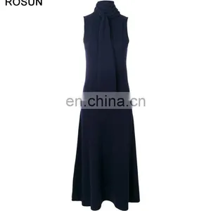 High Fashion Women 100% Wool Tie Neck Sweater Dress thumbnail-2