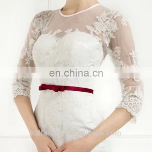 EBX-129 Round Neckline 3/4 Sleeve Red Belt Sash Two Layer Lace Skirt Princess Bridal Wedding Dress thumbnail-3