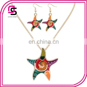 2017new Oil Drip Jewelry Star Shape Necklace and Earring Setting thumbnail-1