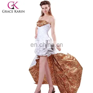 Short Front Long Back Evening Prom Party Dress Fashion Lastest White & Leopard Strapless Cocktail Dress CL4468 thumbnail-1