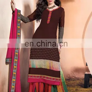 Brown Colored Pure Georgette Embroidered Suit thumbnail-1